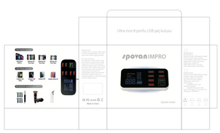 Spovan Impro Led Ekranlı 8 Port USB Type C Apple Samsung Uyumlu Şarj Istasyonu Cihazı