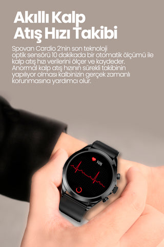 Spovan Cardio 2 Sesli Görüşme EKG Kan Şekeri HRV Tansiyon Akıllı Saat ÖNSİPARİŞ