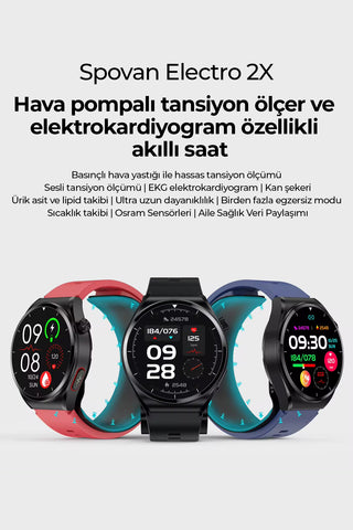 Spovan Electro 2X Hava Basınçlı Kan Şekeri Tansiyon EKG Kan Lipidi Akıllı Saat Ön Sipariş