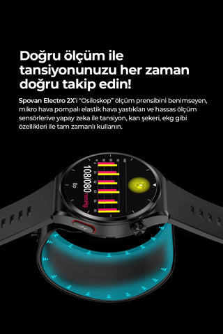 Spovan Electro 2X Hava Basınçlı Kan Şekeri Tansiyon EKG Kan Lipidi Akıllı Saat