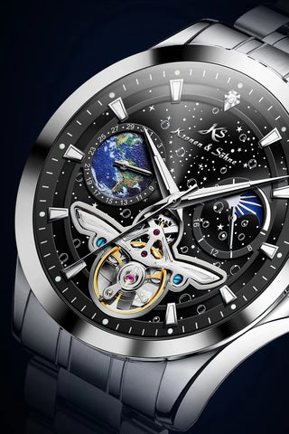 Kronen & Söhne KS7009 Day Night Tourbillon Mekanik Otomatik Erkek Çelik Kol Saati