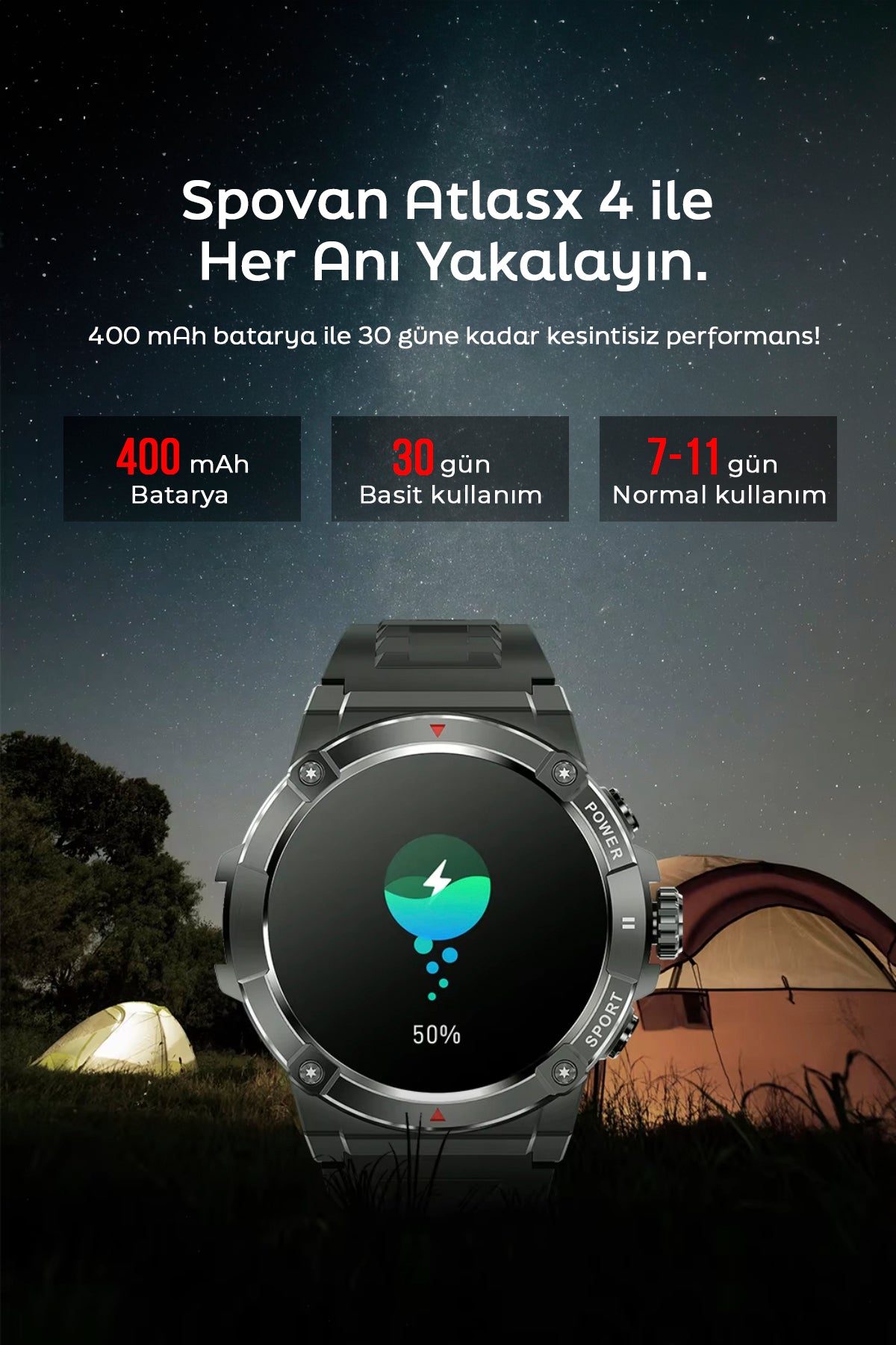 Spovan AtlasX-4 GPS Haritalar Dahili Müzik Sesli Görüşme Akıllı Saat