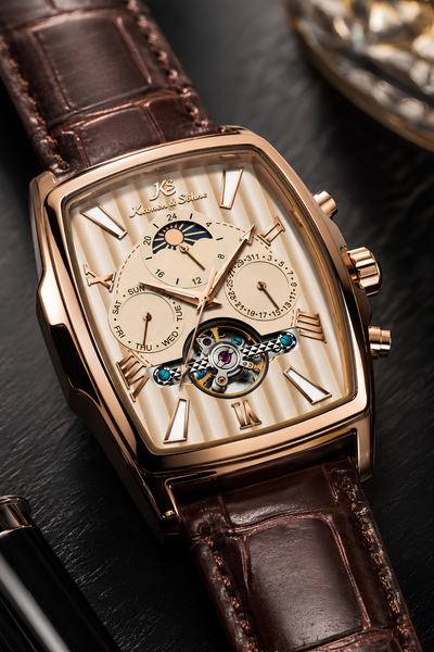 Kronen&Söhne Cube Champagne Heritage Tourbillon Mekanik Otomatik Erkek Kol Saati
