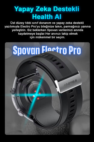 Spovan Electro Pro Hava Basınçlı Tansiyon Şeker NFC Sesli Görüşme EKG Türkçe Akıllı Saat Ön Sipariş