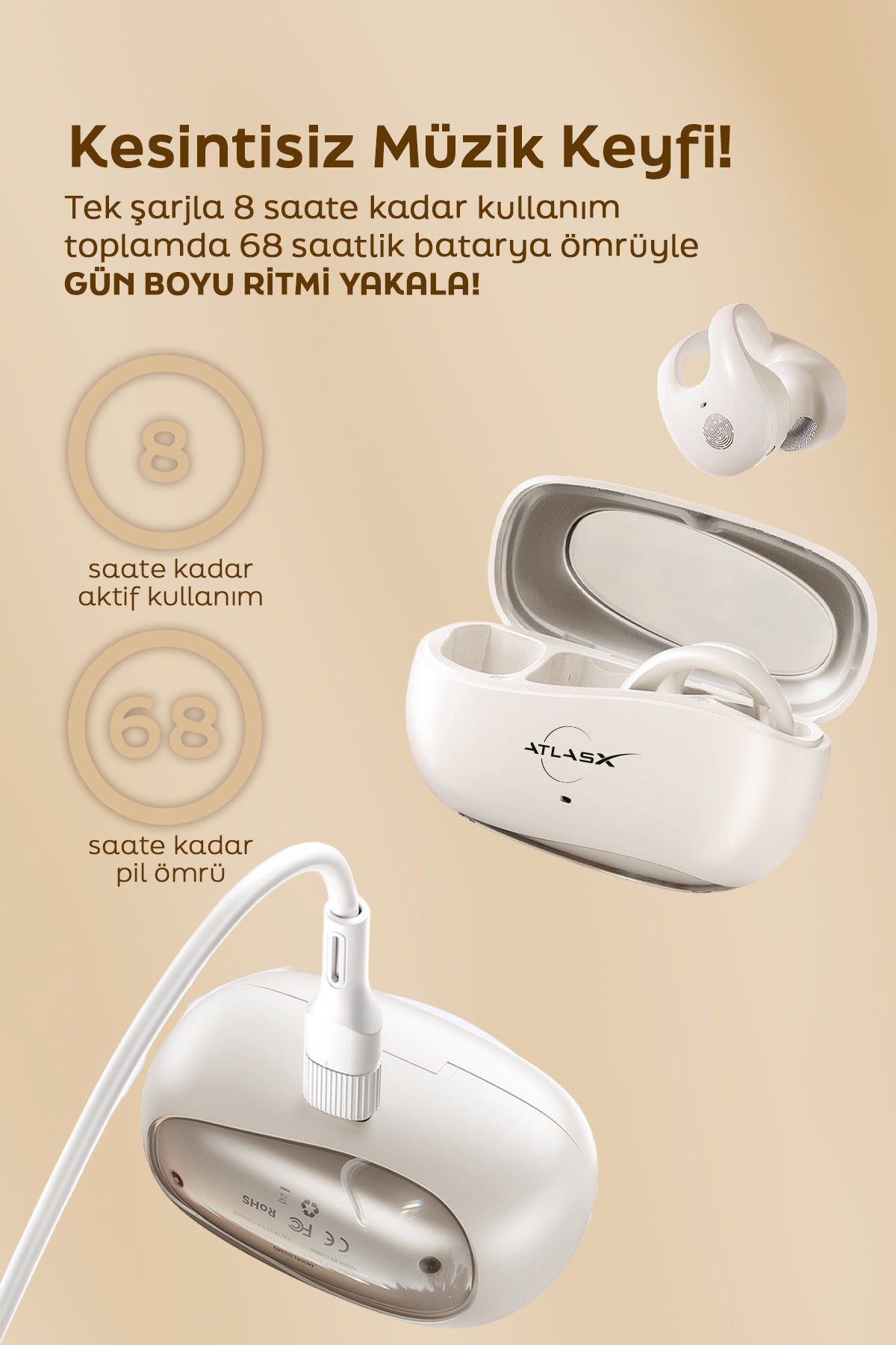 Spovan AtlasX AirClips BT 5.4 OWS HIFI Spor Kablosuz Kanca Bluetooth Kulaklık