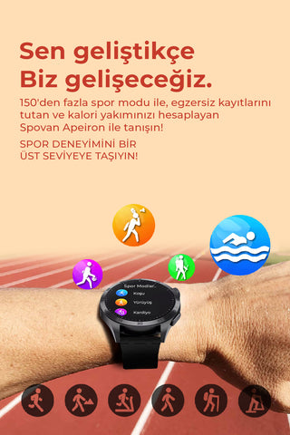 Spovan Apeiron Sesli Görüşme Tansiyon Ölçer Su Püskürtme Türkçe Akıllı Saat