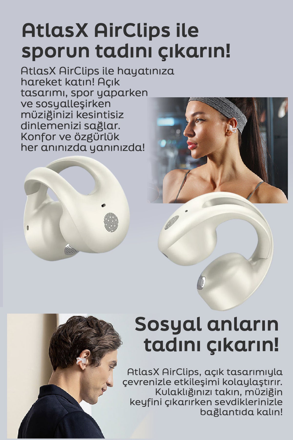 Spovan AtlasX AirClips BT 5.4 OWS HIFI Spor Kablosuz Kanca Bluetooth Kulaklık